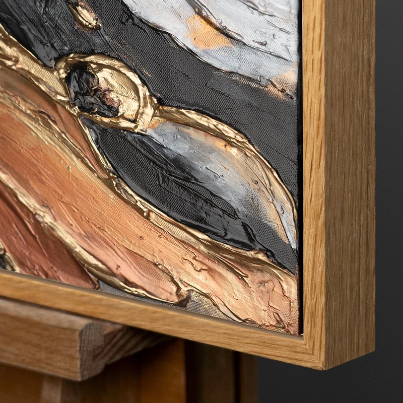 Abstrakte Acrylbild in Schwarz-Gold - Gemälde mit Rahmen für Wohnzimmer "Wilde Energie"