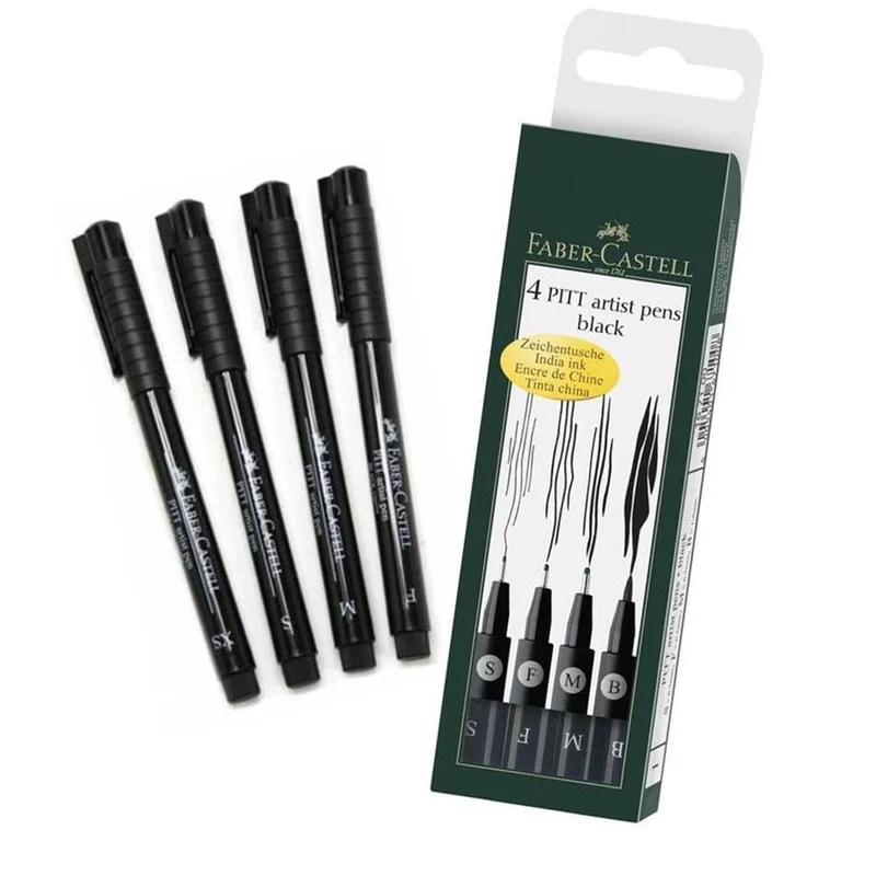 Faber-Castell Pitt Artist Pen Black Set of 4