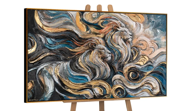 Acrylbilder auf Leinwand – Handgemalte abstrakte Kunst mit Löwenmotiv "Dynastie der Stärke"