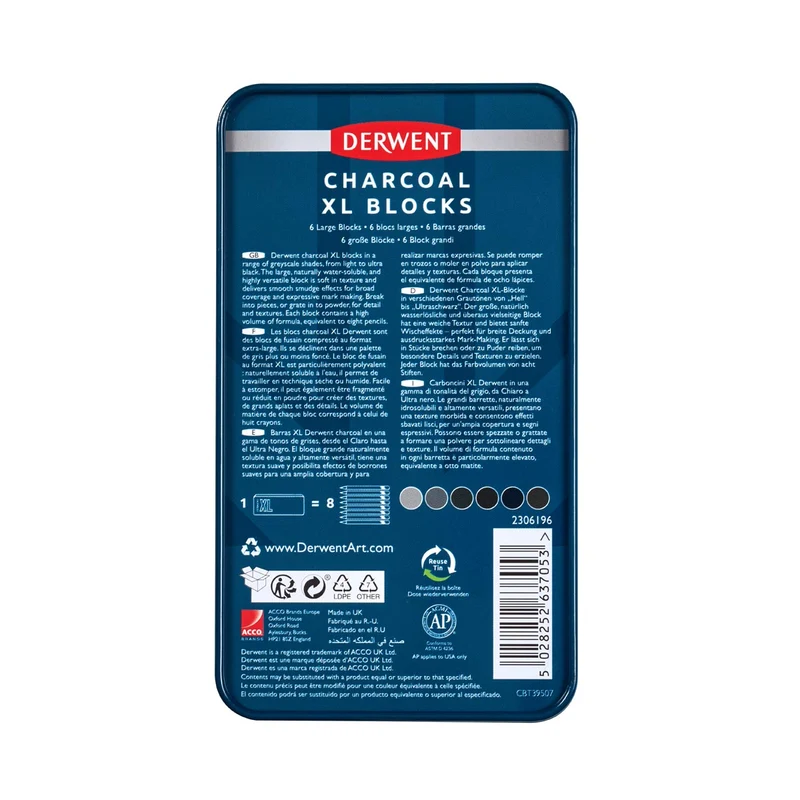 Derwent - Charcoal XL Blocks - 6 Tin