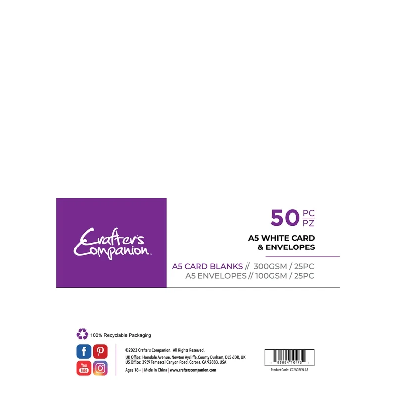 Crafter's Companion - A5 Cards & Envelopes 50 piece White