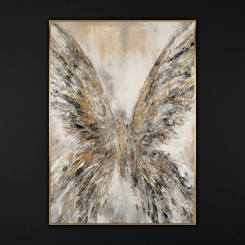 Gemälde malen abstrakt Schmetterling mit Rahmen Goldene Flügel Leinwandbilder Wohnzimmer