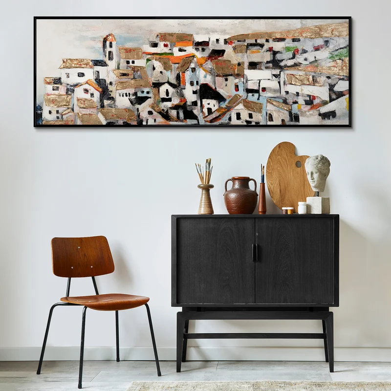 Acrylbilder auf Leinwand Handgemalt mit Rahmen Sonnenhäuser