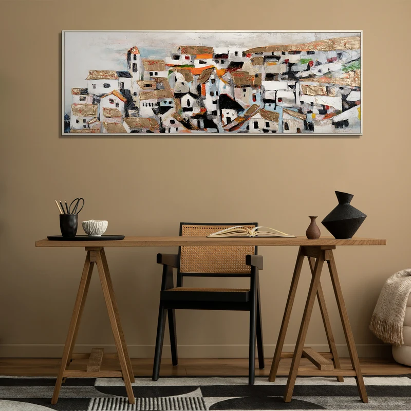 Acrylbilder auf Leinwand Handgemalt mit Rahmen Sonnenhäuser