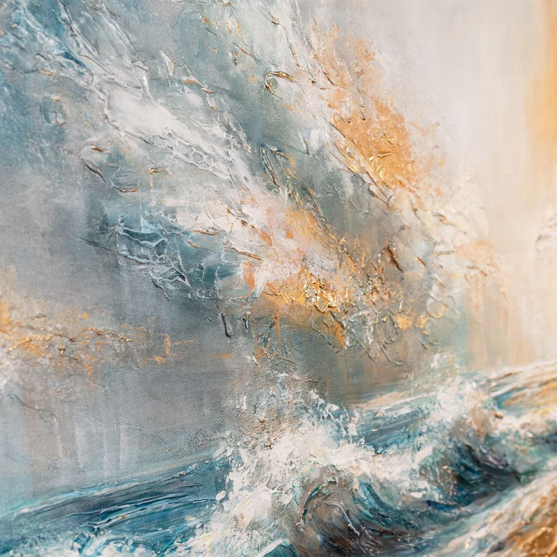Handgemaltes Wandbild "Sea Dawn" - abstraktes Acrylgemälde mit Wellen auf Leinwand 115x50cm