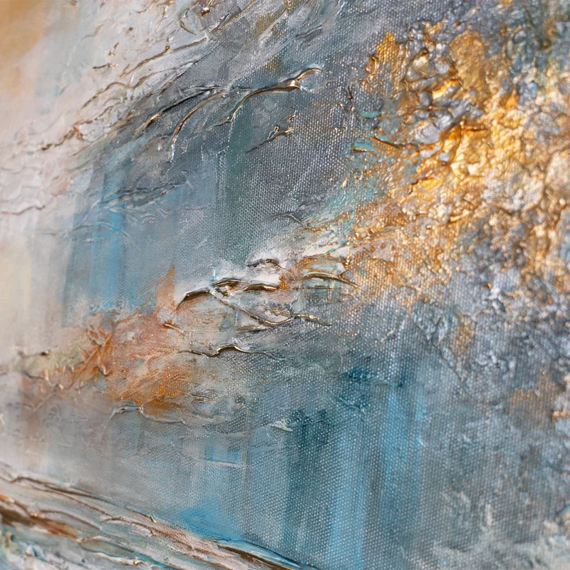 Handgemaltes Wandbild "Sea Dawn" - abstraktes Acrylgemälde mit Wellen auf Leinwand 115x50cm