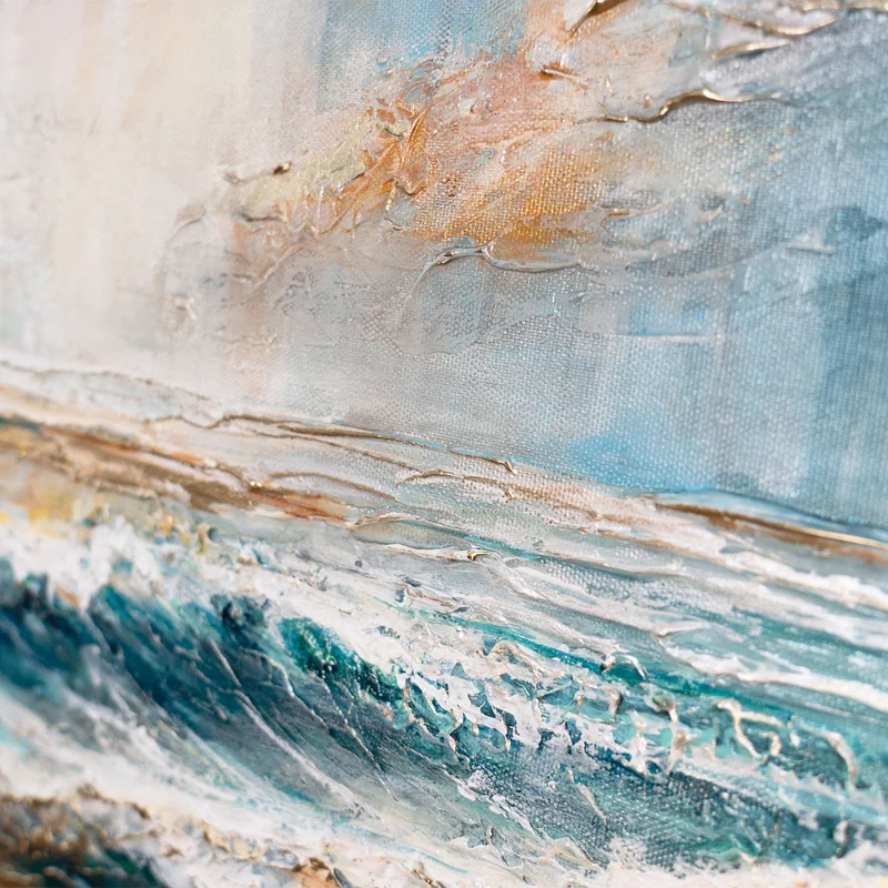 Handgemaltes Wandbild "Sea Dawn" - abstraktes Acrylgemälde mit Wellen auf Leinwand 115x50cm