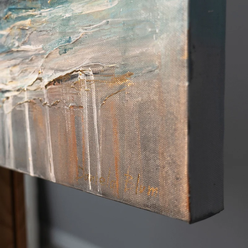 Handgemaltes Wandbild "Sea Dawn" - abstraktes Acrylgemälde mit Wellen auf Leinwand 115x50cm