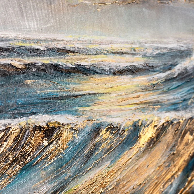 Moderne Acrylbilder abstrakt Meer auf Leinwand – Bild handgemalte "Shining Waves" 115x50cm