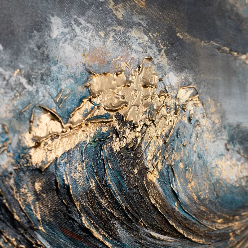 Moderne Acrylbilder abstrakt Meer auf Leinwand – Bild handgemalte "Shining Waves" 115x50cm