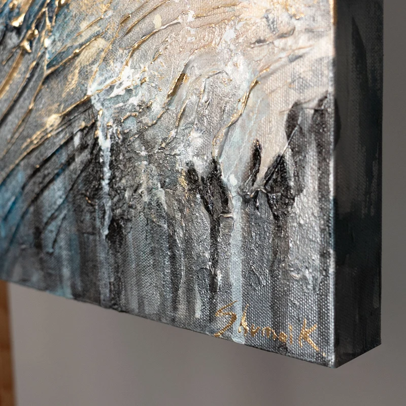 Moderne Acrylbilder abstrakt Meer auf Leinwand – Bild handgemalte "Shining Waves" 115x50cm