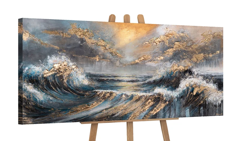 Moderne Acrylbilder abstrakt Meer auf Leinwand – Bild handgemalte "Shining Waves" 115x50cm