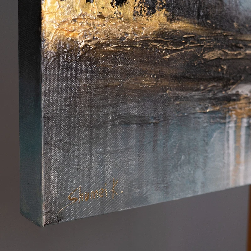 Handgemaltes Gemälde Berge mit Goldakzenten "Bergglühen" 115×50cm