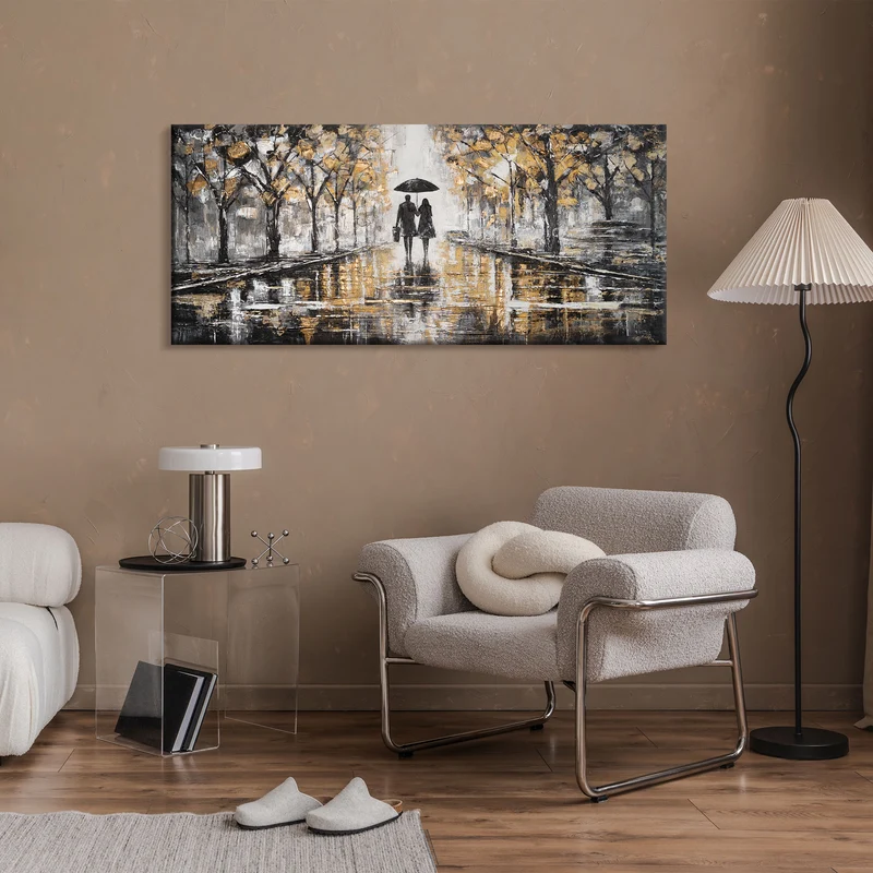 Handgemaltes Gemälde mit Goldakzenten "Zusammen gehen" 115x50cm
