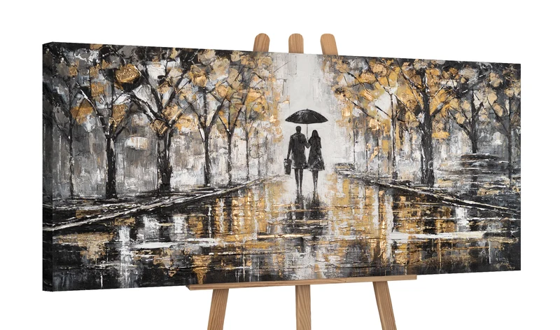 Handgemaltes Gemälde mit Goldakzenten "Zusammen gehen" 115x50cm