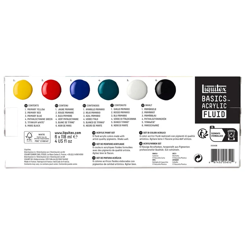 Liquitex Basics Fluid Acrylic Set 12 x 118ml