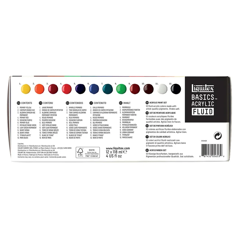 Liquitex Basics Fluid Acrylic Set 12 x 118ml