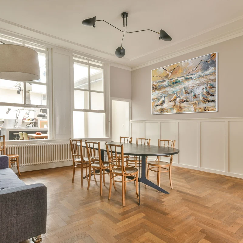Abstrakte Wandbilder mit Rahmen – Handgemalte Acrylmalerei auf Leinwand "Harmonien der Küste"
