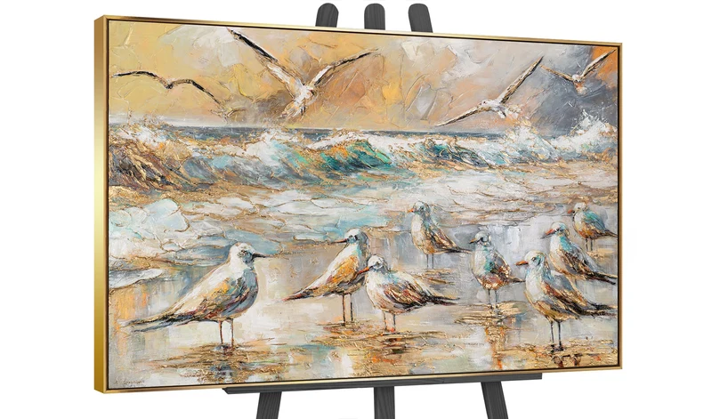 Abstrakte Wandbilder mit Rahmen – Handgemalte Acrylmalerei auf Leinwand "Harmonien der Küste"