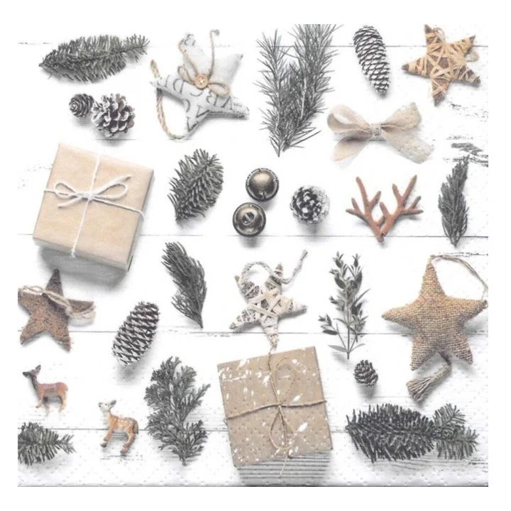 Natural Christmas Decoupage Napkins - 1 pc