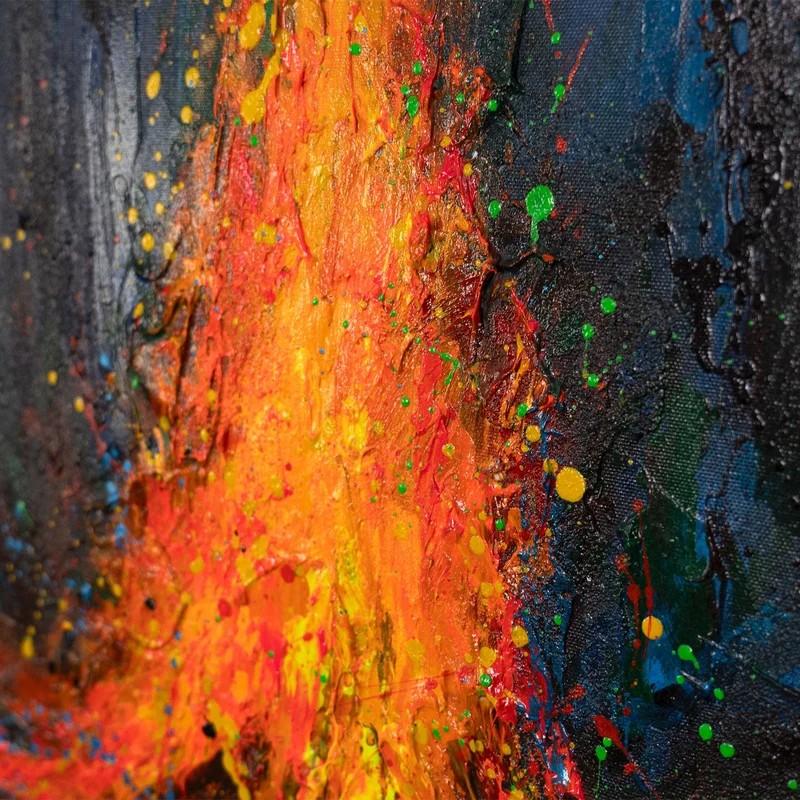 Wandbild auf Leinwand mit Rahmen „Feuerfunken“ – handgemalte Nachtlandschaft