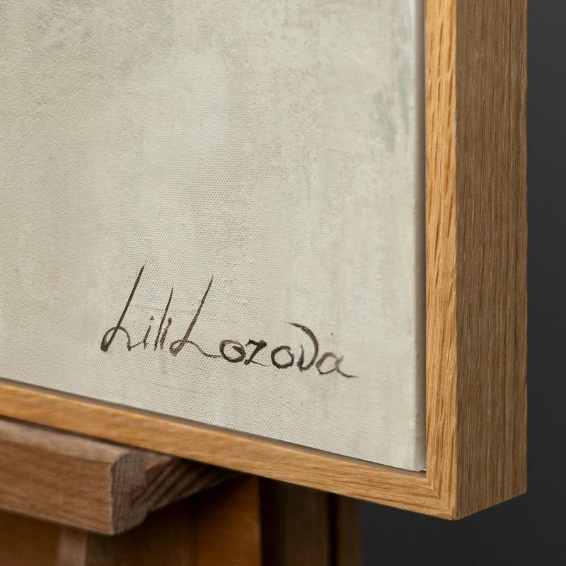 Moderne Leinwandbild mit Rahmen Wohnzimmer "Mery" – Abstrakte Gemälde in Beige & Weiß