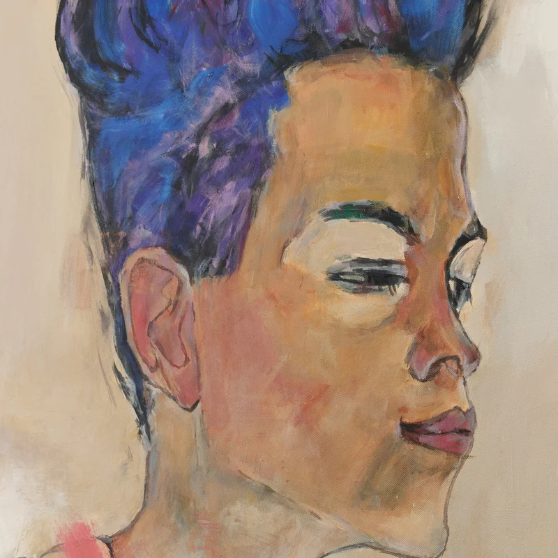 Handgemalte Portrait Kunst – Modernes Leinwandbild "Schiele" gerahmt