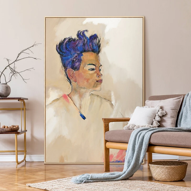 Handgemalte Portrait Kunst – Modernes Leinwandbild "Schiele" gerahmt