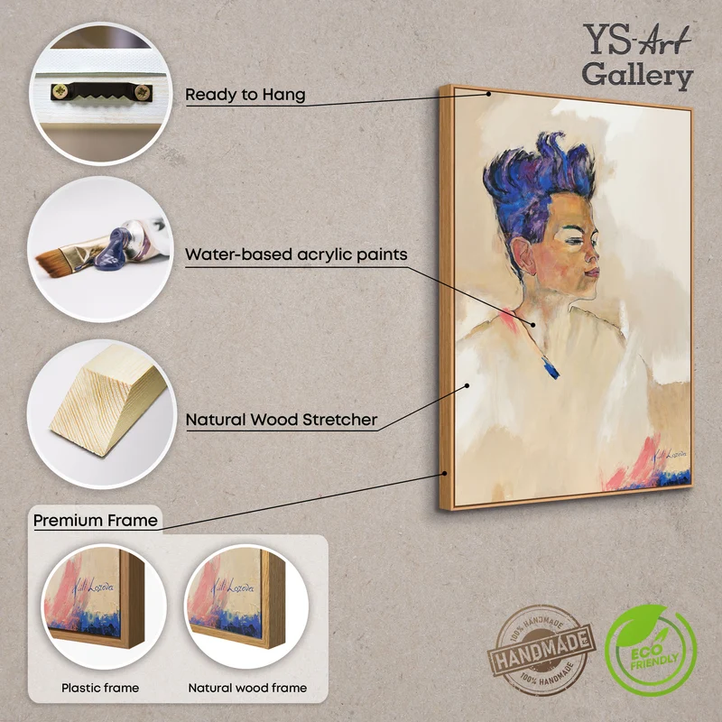 Handgemalte Portrait Kunst – Modernes Leinwandbild "Schiele" gerahmt