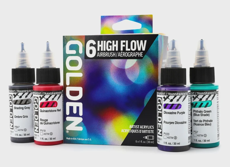 Golden High Flow Acrylic Airbrush Colours Set 6 x 30ml