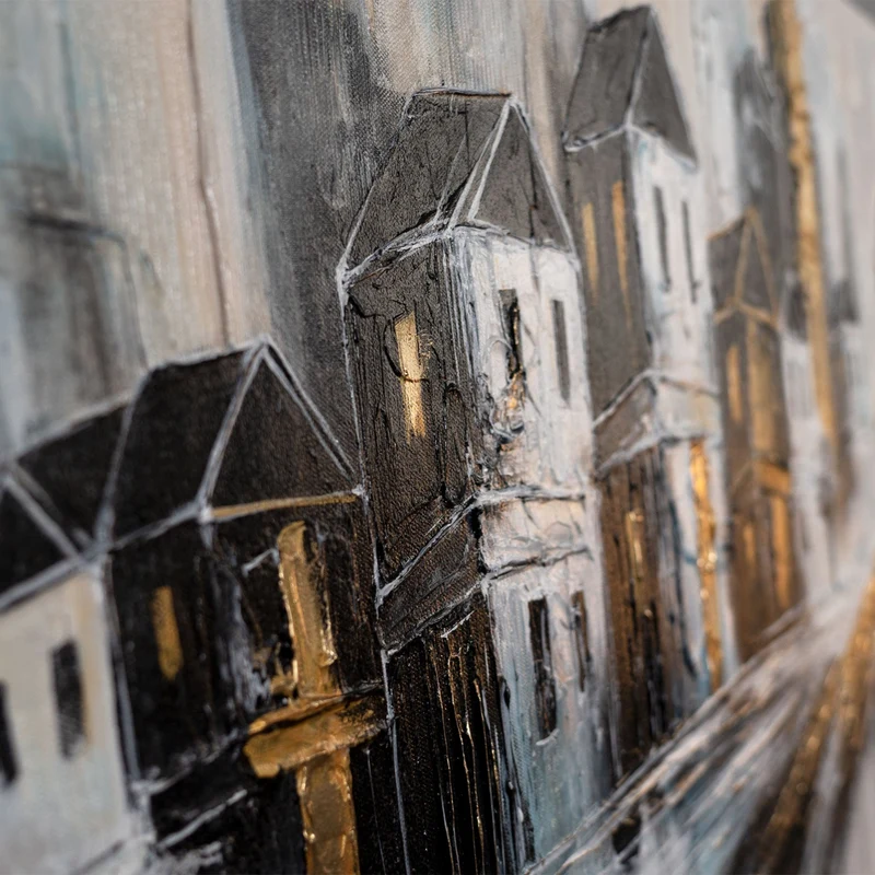 Abstrakte Handgemaltes Acrylbild "Goldene Stadt" 115x50cm
