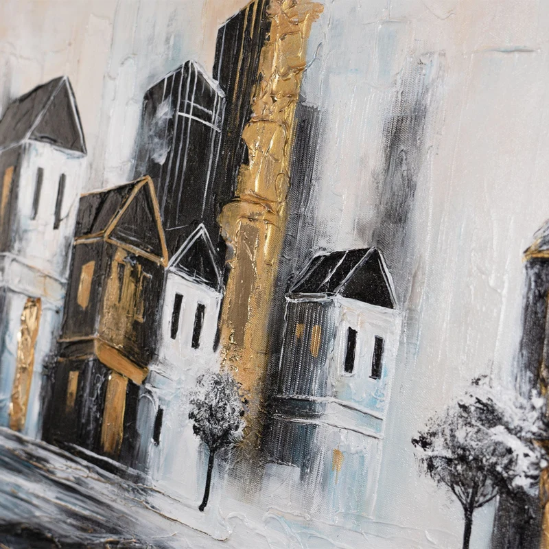 Abstrakte Handgemaltes Acrylbild "Goldene Stadt" 115x50cm