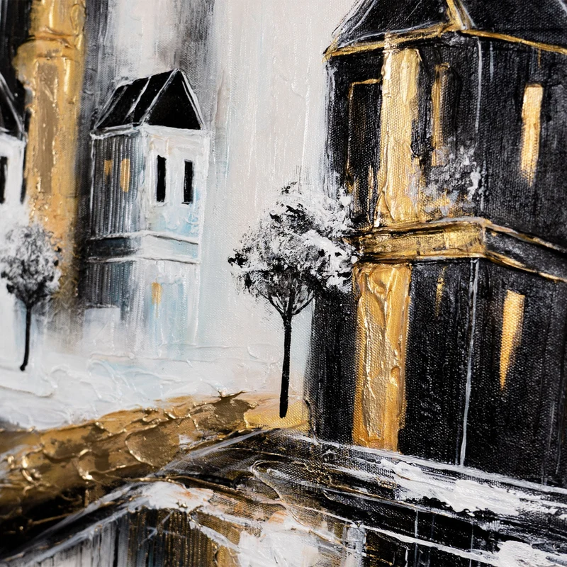 Abstrakte Handgemaltes Acrylbild "Goldene Stadt" 115x50cm