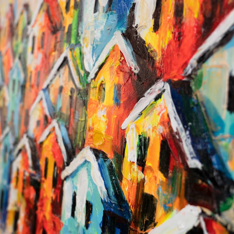 Gemalte bilder für Wohnzimmer "Farbenfrohe Stadt" 115x50cm