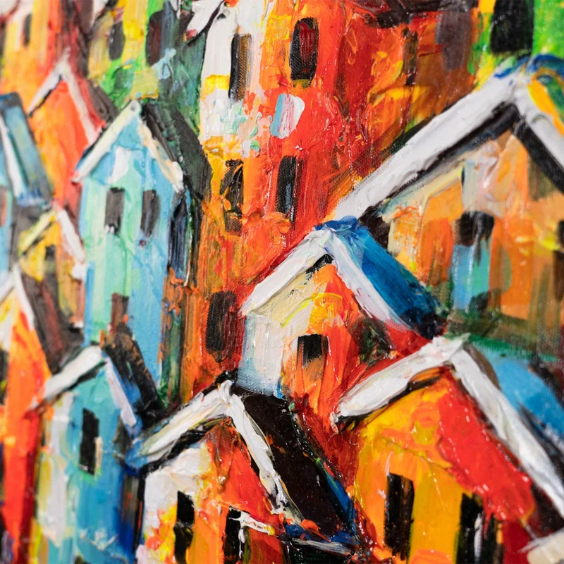 Gemalte bilder für Wohnzimmer "Farbenfrohe Stadt" 115x50cm
