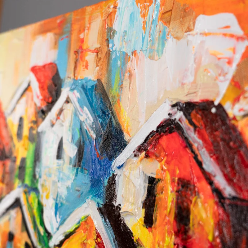 Gemalte bilder für Wohnzimmer "Farbenfrohe Stadt" 115x50cm