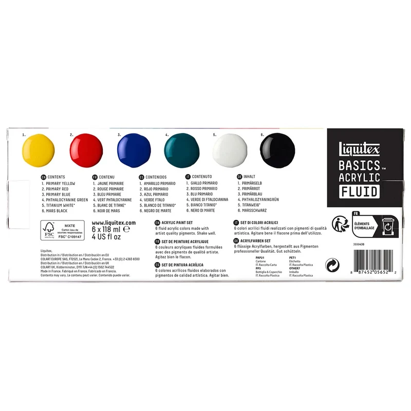 Liquitex Basics Fluid Acrylic Set 6 x 118ml
