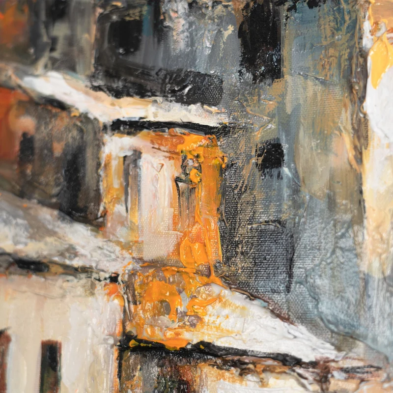 Abstrakte Acrylmalerei mit Rahmen – Moderne Wanddeko "Stadt am Meer"