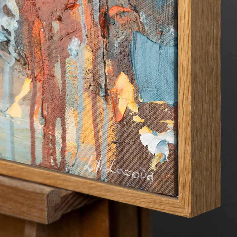 Abstrakte Acrylmalerei mit Rahmen – Moderne Wanddeko "Stadt am Meer"