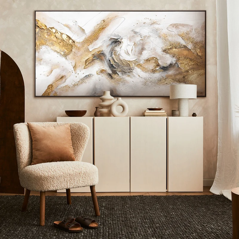 Gemälde handgemalt mit Rahmen „Konsonanz“ – Abstrakte Kunst mit Gold