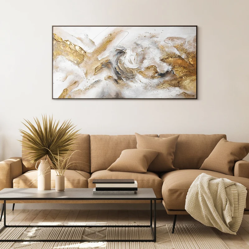 Gemälde handgemalt mit Rahmen „Konsonanz“ – Abstrakte Kunst mit Gold