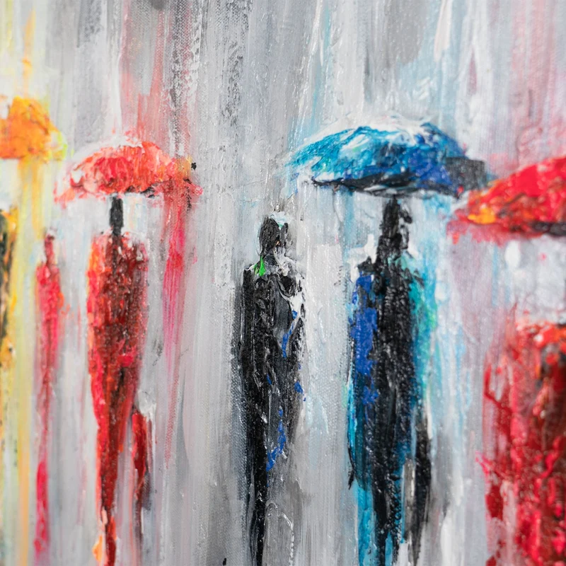 Moderne abstrakte Acrylbilder auf Leinwand "Bunte Schirme" 115×50cm