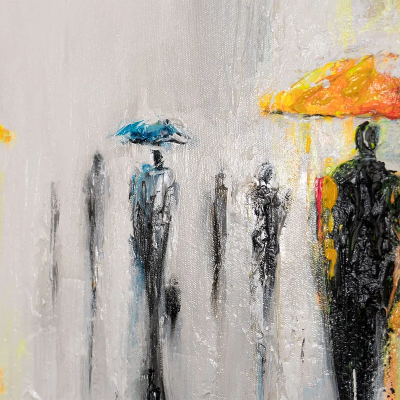 Moderne abstrakte Acrylbilder auf Leinwand "Bunte Schirme" 115×50cm