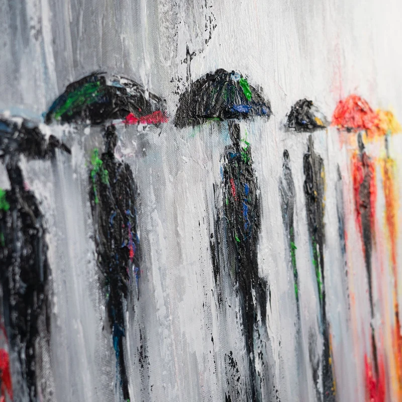Moderne abstrakte Acrylbilder auf Leinwand "Bunte Schirme" 115×50cm