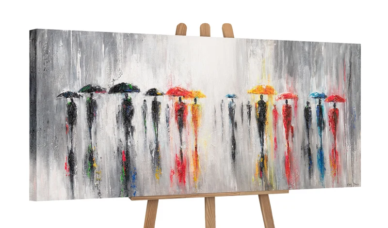 Moderne abstrakte Acrylbilder auf Leinwand "Bunte Schirme" 115×50cm