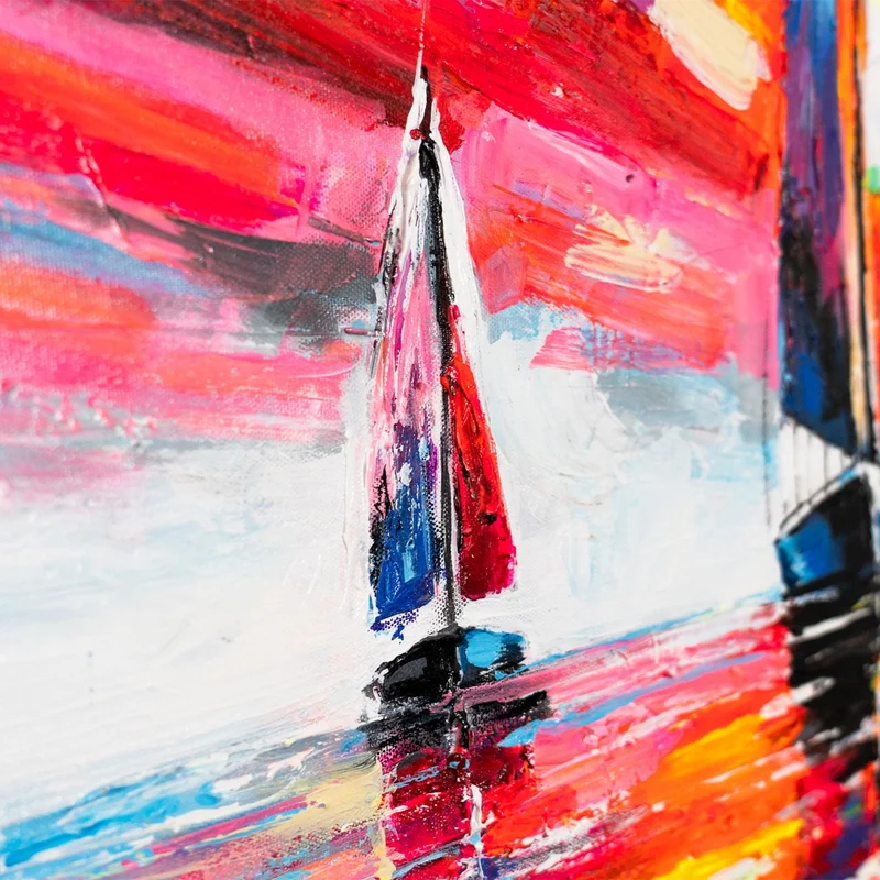Abstrakte Gemälde "Glänzendes Meer" Segelboot-Wandkuns 115x50cm
