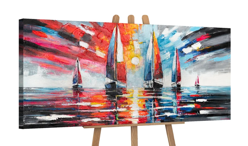 Abstrakte Gemälde "Glänzendes Meer" Segelboot-Wandkuns 115x50cm