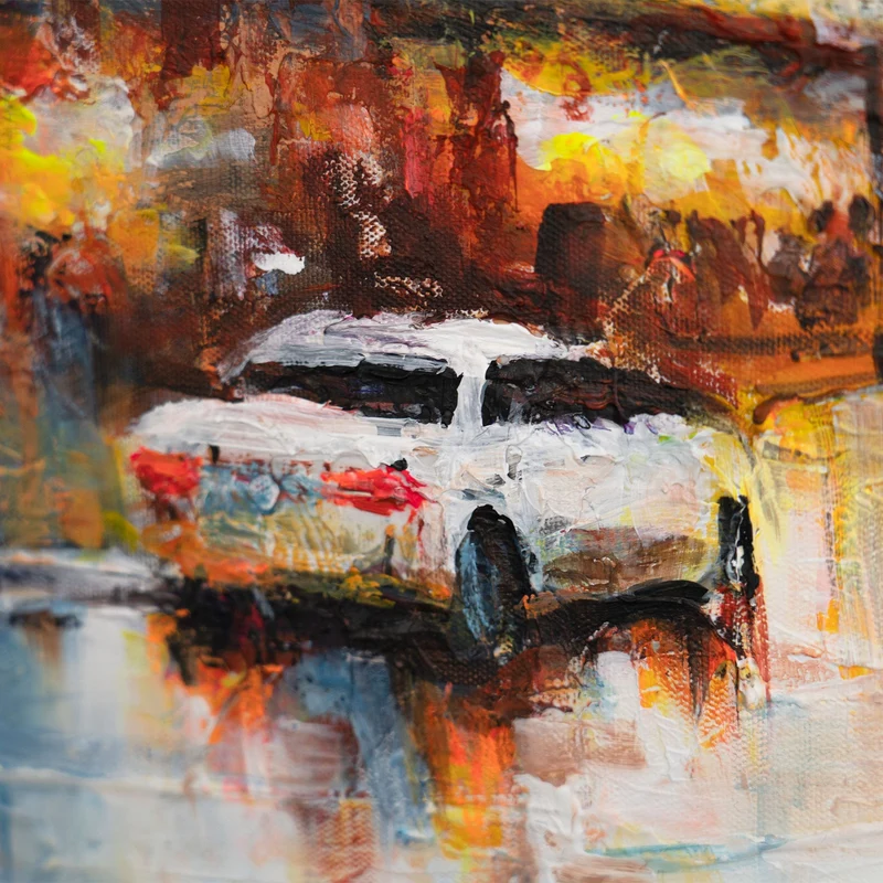 Moderne Acrylbild mit Rahmen – Handgemalte Kunst auf Leinwand "Raum und Rhythmus"