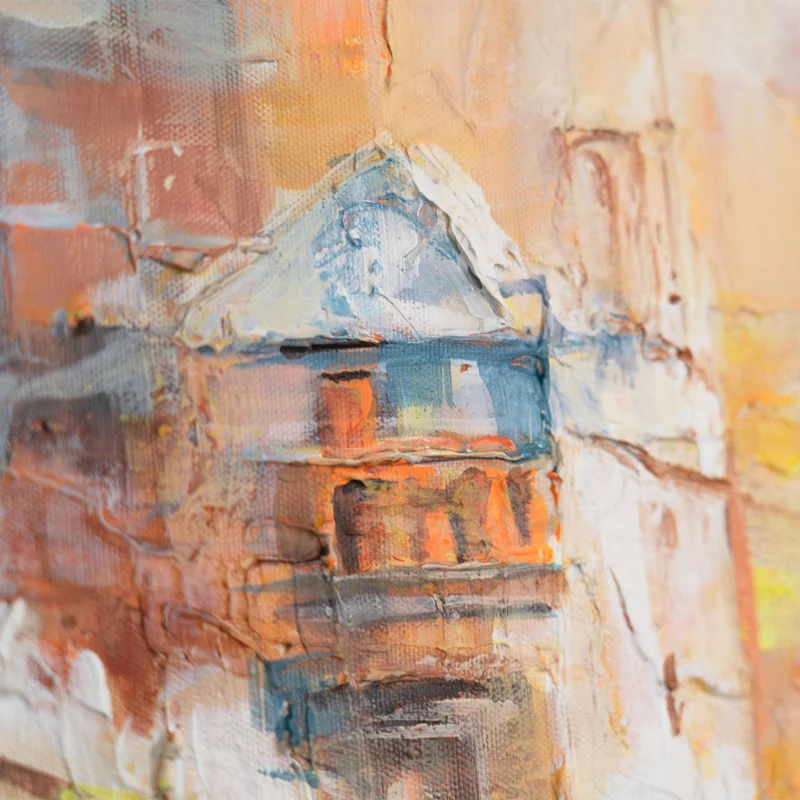 Moderne Acrylbild mit Rahmen – Handgemalte Kunst auf Leinwand "Raum und Rhythmus"