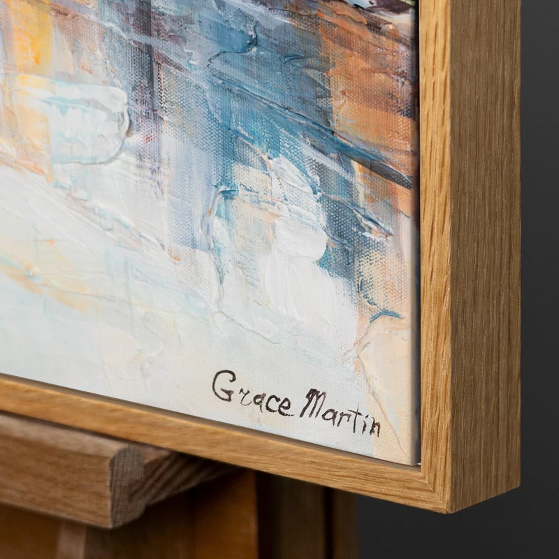 Moderne Acrylbild mit Rahmen – Handgemalte Kunst auf Leinwand "Raum und Rhythmus"